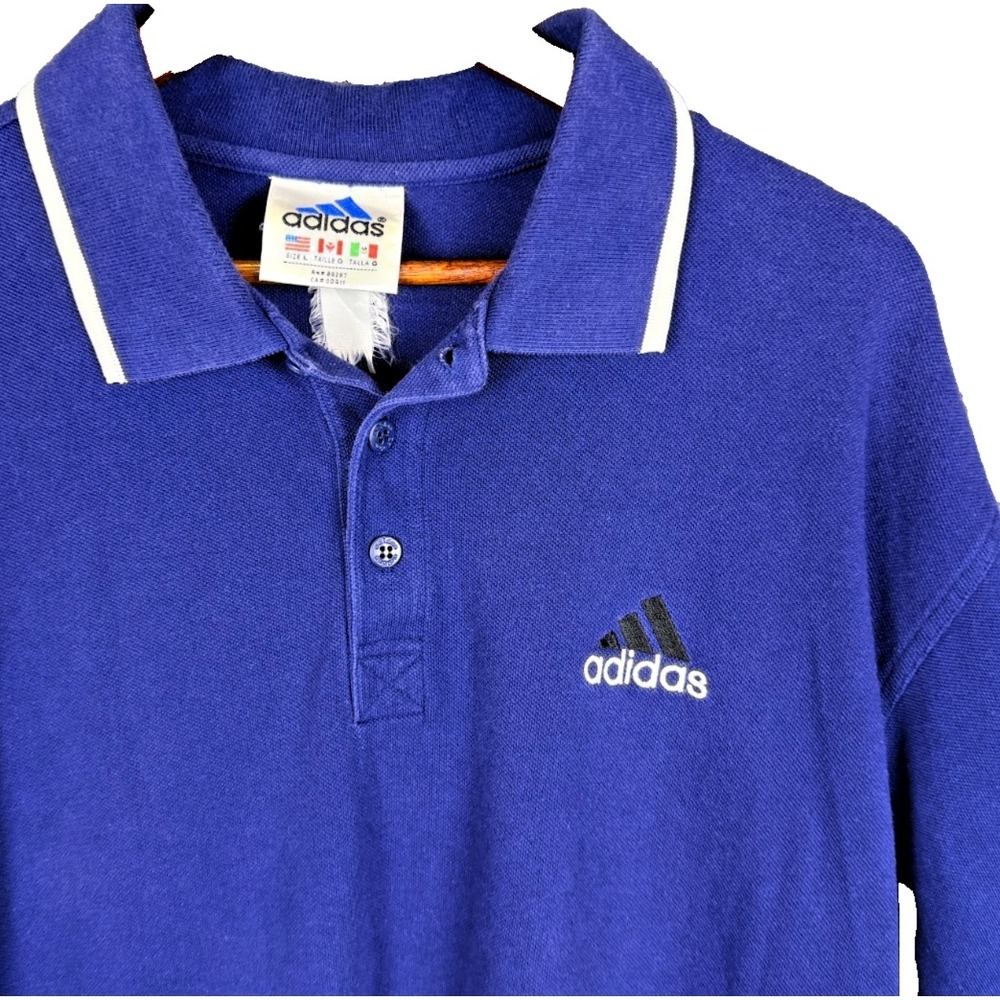 Vintage 90s Adidas Shirt Mens L Navy Blue Embroidered Logo Pique Golf Polo